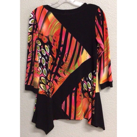 Eva Varro Print 3/4 Sleeve Scoop Neck Tunic Size Small Lagenlook Boho - Picture 2 of 8